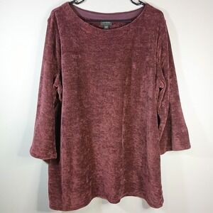 J Jill Tunic Size XL‎ Burgundy Chanelle Soft 3/4 Sleeves Side Slits Comfort AB47